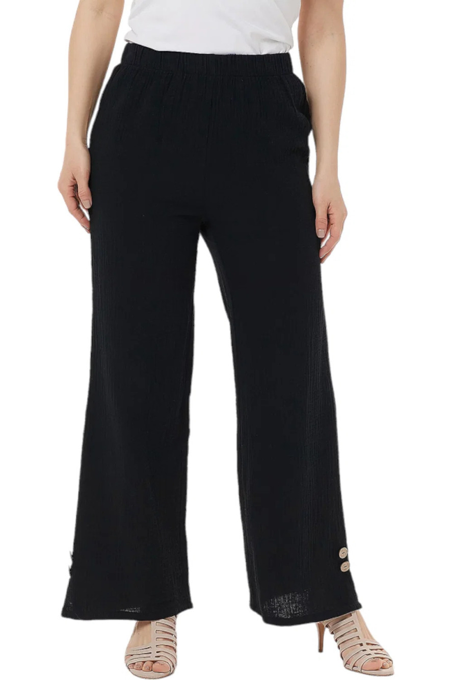 Truth + Style Textured Woven Cotton Pull-On Pants Black - Petite